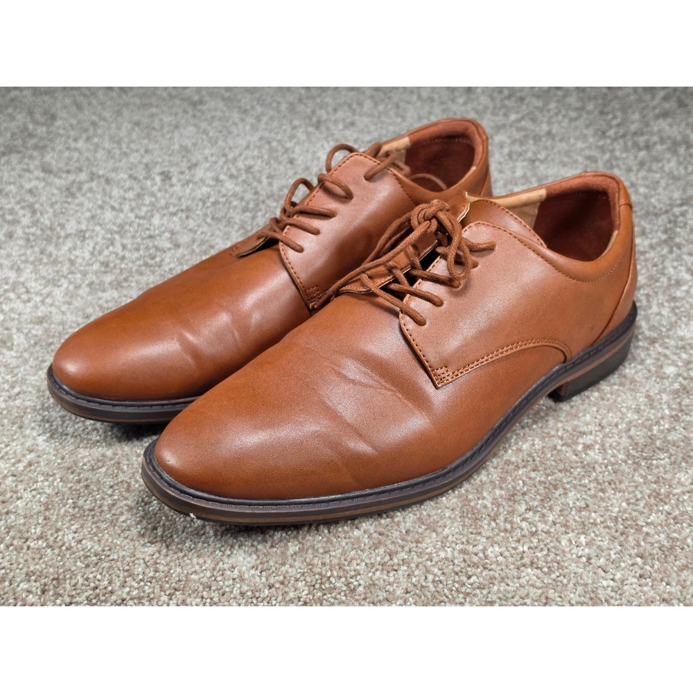 Goodfellow & Co Mens Cognac Brown Plain Toe Lace Up Derby Dress Shoes Size 12